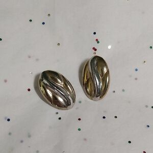 Vintage Gold and Silver Oval Clip-on Earrings